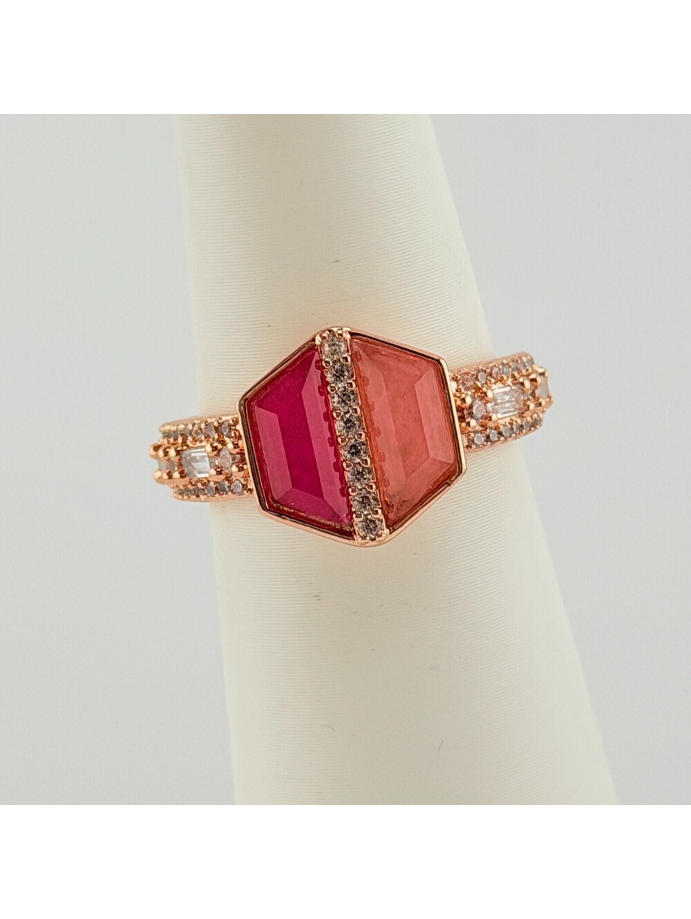 Bomb Party Ring Sz 7 "Split, Then Stay Together" Rose & Pink Sapphire Rose Gold